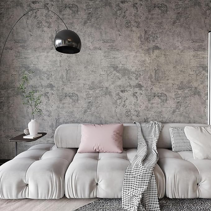 BAYYA Extra Wide Concrete Textured Wallpaper Peel Stick Light Grey Matte Thicken 31.5"x 591" Retro Industrial Style Contact Paper Waterproof Self-Adhesive Cement Wall Sticker Vinyl Wrap