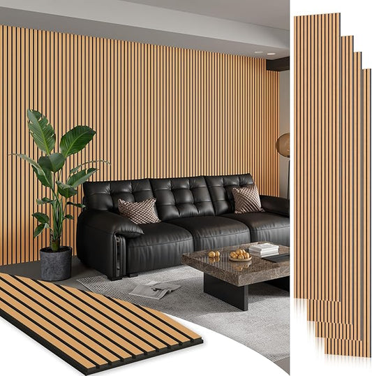 Smartstandard 4 Pack 106" x 12.6" Wood Slat Wall Panels, Soundproof Wooden Wall Panels, Acoustic Wood Panels for Wall, 3D Fluted Wood Panels for Interior Wall Decor, Light Brown